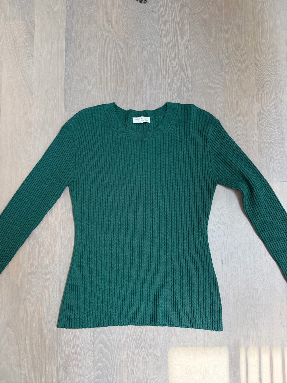 Green Ribbed Crewneck Sweater